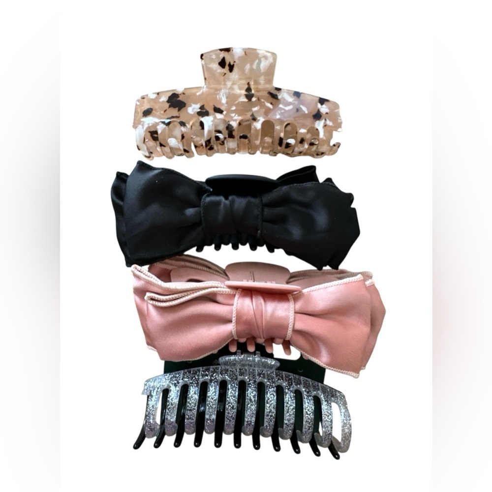 Stylish jumbo Hair Clip Set in Pink, Black, and Silver